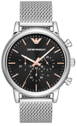 Emporio Armani Luigi Chronograph Quartz Black Dial Silver Mesh Bracelet Watch For Men - AR11429 Buy Now By Emporio Armani