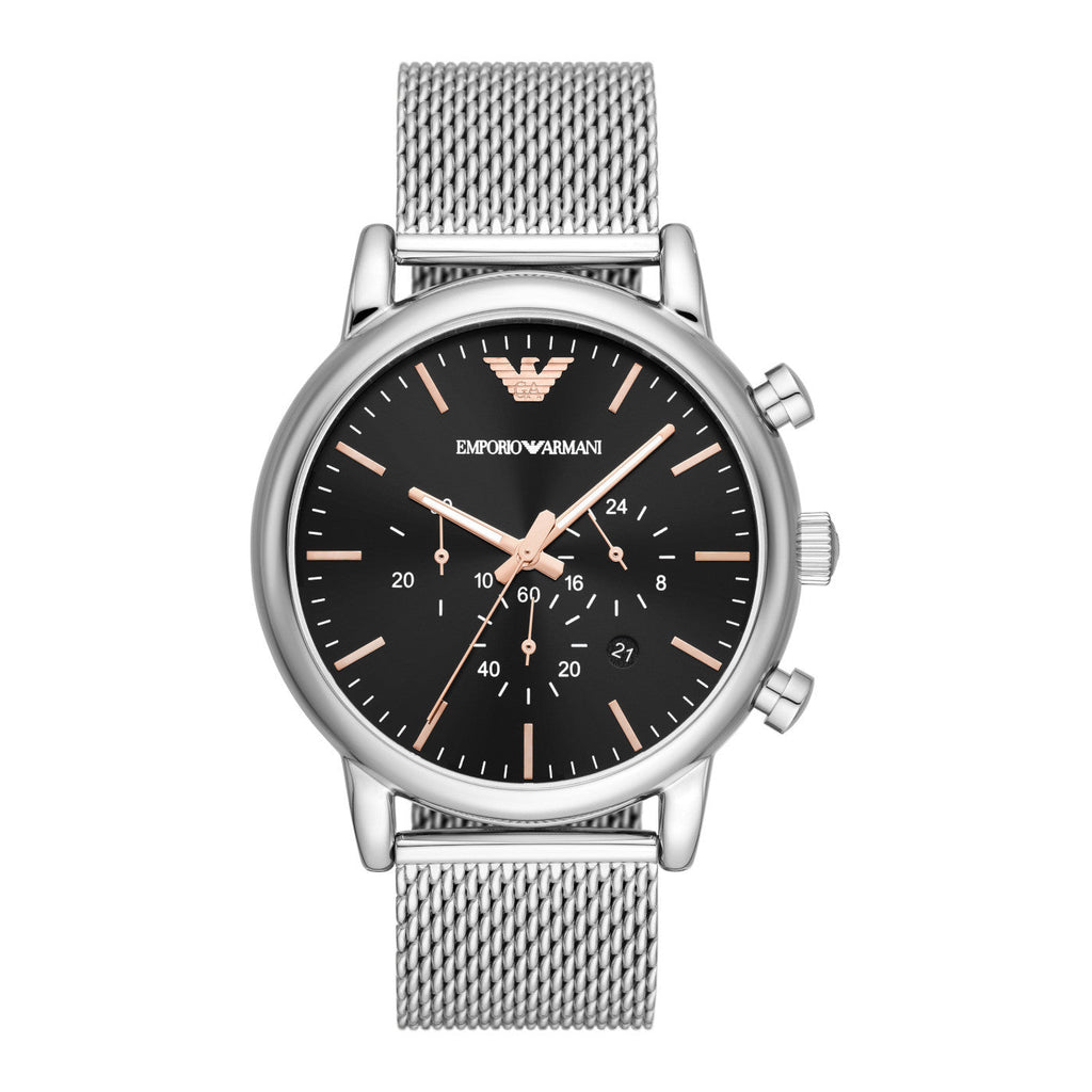 Emporio Armani Luigi Chronograph Quartz Black Dial Silver Mesh Bracelet Watch For Men - AR11429 Buy Now By Emporio Armani