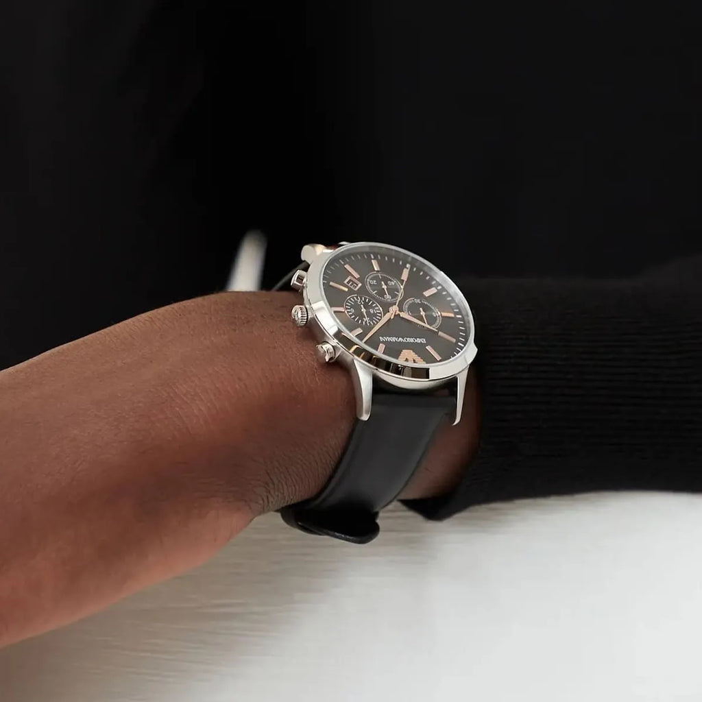 Emporio Armani Giovanni Analog Black Dial Black Leather Strap Watch For Men - AR11431 Buy Now By Emporio Armani