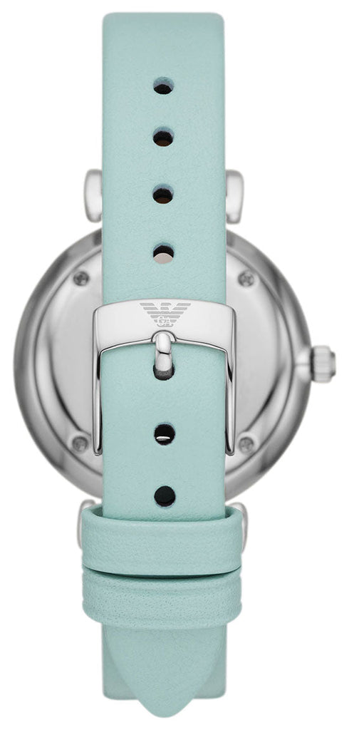 Emporio Armani Gianni T Bar Analog Crystals Silver Dial Blue Leather Strap Watch For Women - AR11443 Buy Now By Emporio Armani