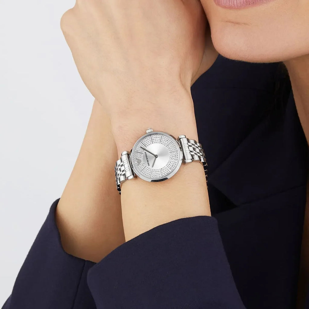 Emporio Armani Gianni T-Bar Quartz Silver Dial Silver Steel Strap Watch For Women - AR11445 Buy Now By Emporio Armani