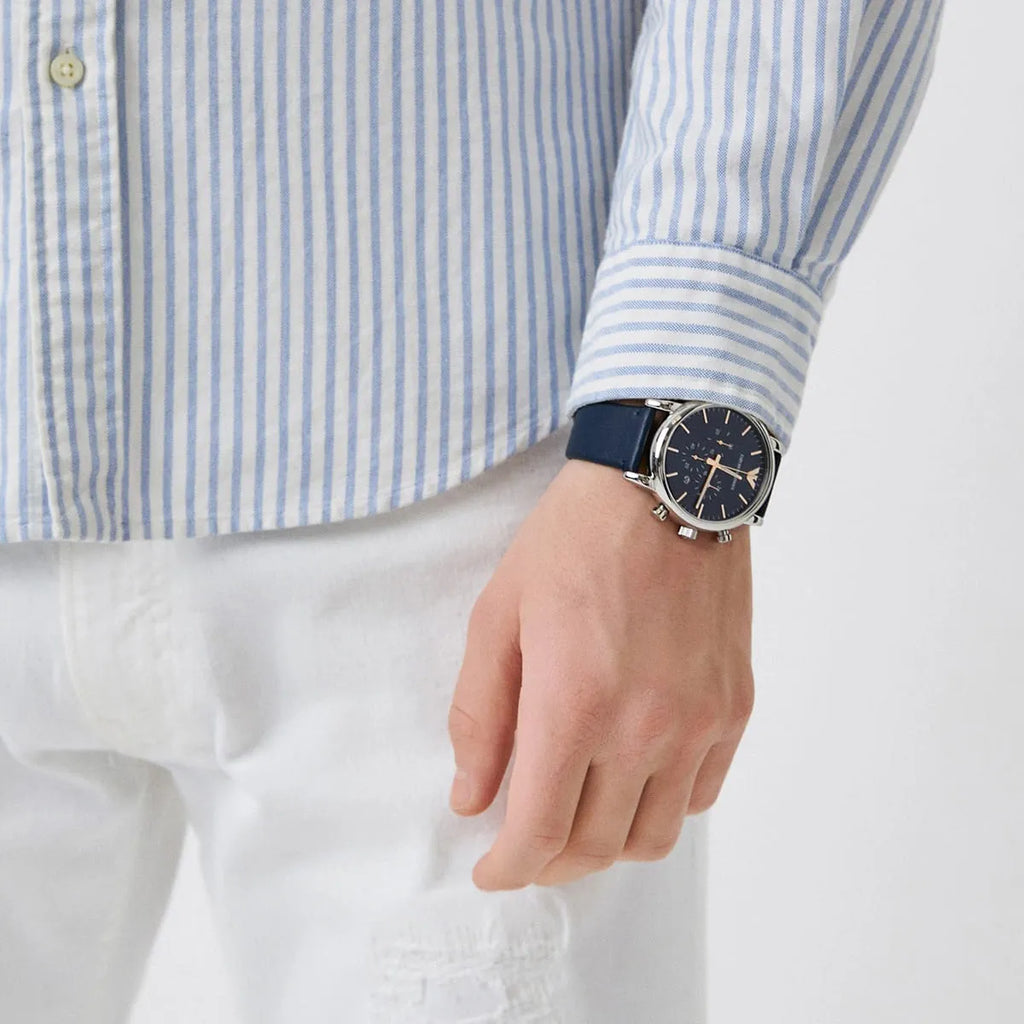 Emporio Armani Luigi Chronograph Blue Dial Blue Leather Strap Watch For Men - AR11451 Buy Now By Emporio Armani