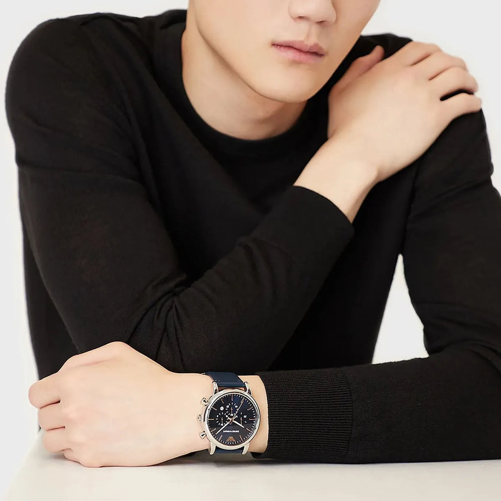 Emporio Armani Luigi Chronograph Blue Dial Blue Leather Strap Watch For Men - AR11451 Buy Now By Emporio Armani