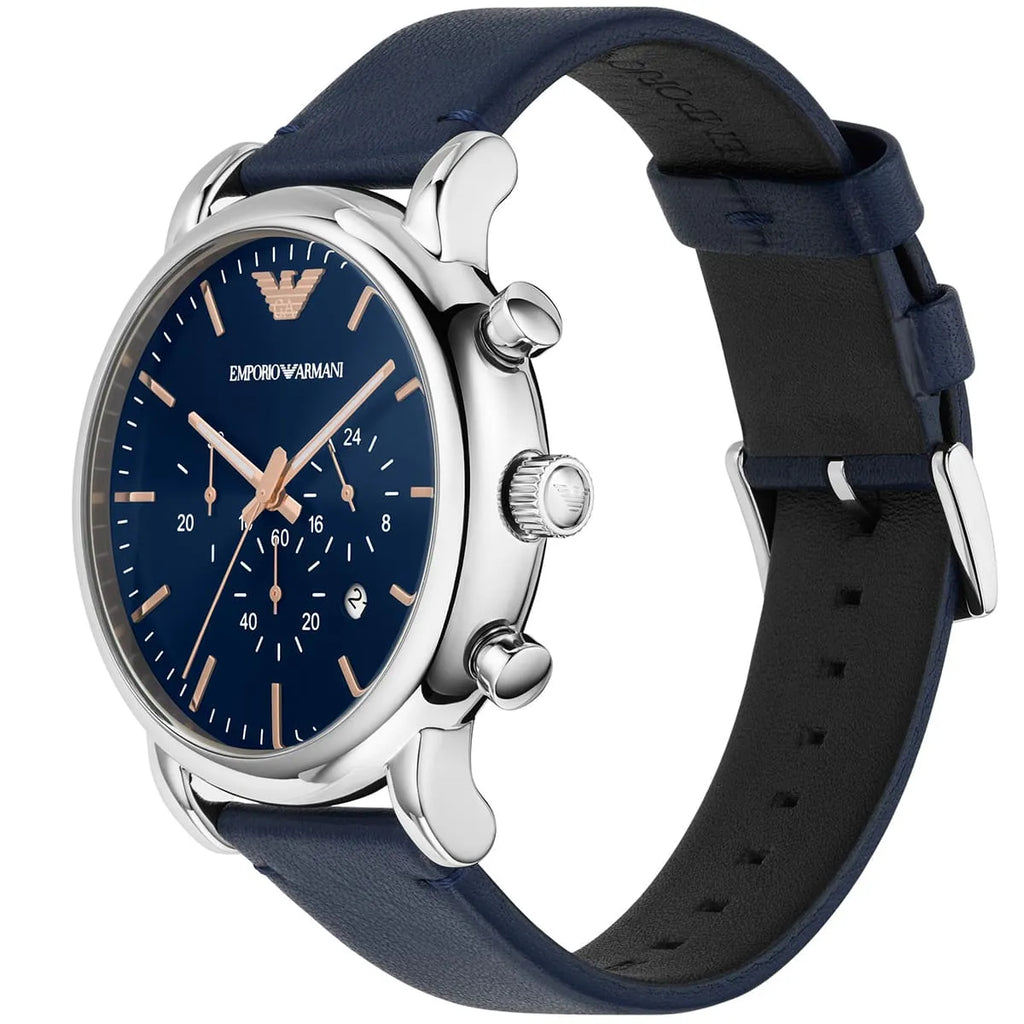 Emporio Armani Luigi Chronograph Blue Dial Blue Leather Strap Watch For Men - AR11451 Buy Now By Emporio Armani