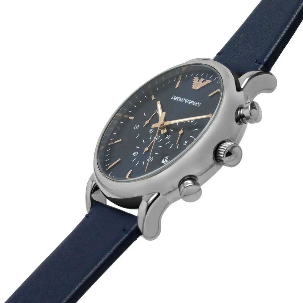 Emporio Armani Luigi Chronograph Blue Dial Blue Leather Strap Watch For Men - AR11451 Buy Now By Emporio Armani