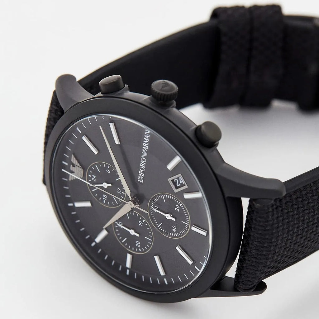 Emporio Armani Renato Chronograph Black Dial Black Nylon Strap Watch For Men - AR11457 Buy Now By Emporio Armani