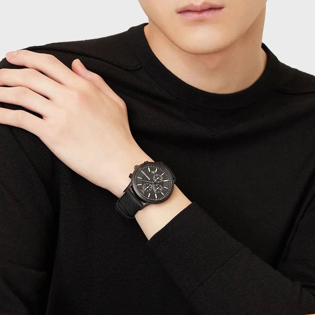 Emporio Armani Renato Chronograph Black Dial Black Nylon Strap Watch For Men - AR11457 Buy Now By Emporio Armani