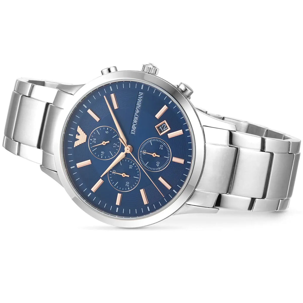 Emporio Armani Renato Chronograph Blue Dial Silver Steel Strap Watch For Men - AR11458 Buy Now By Emporio Armani