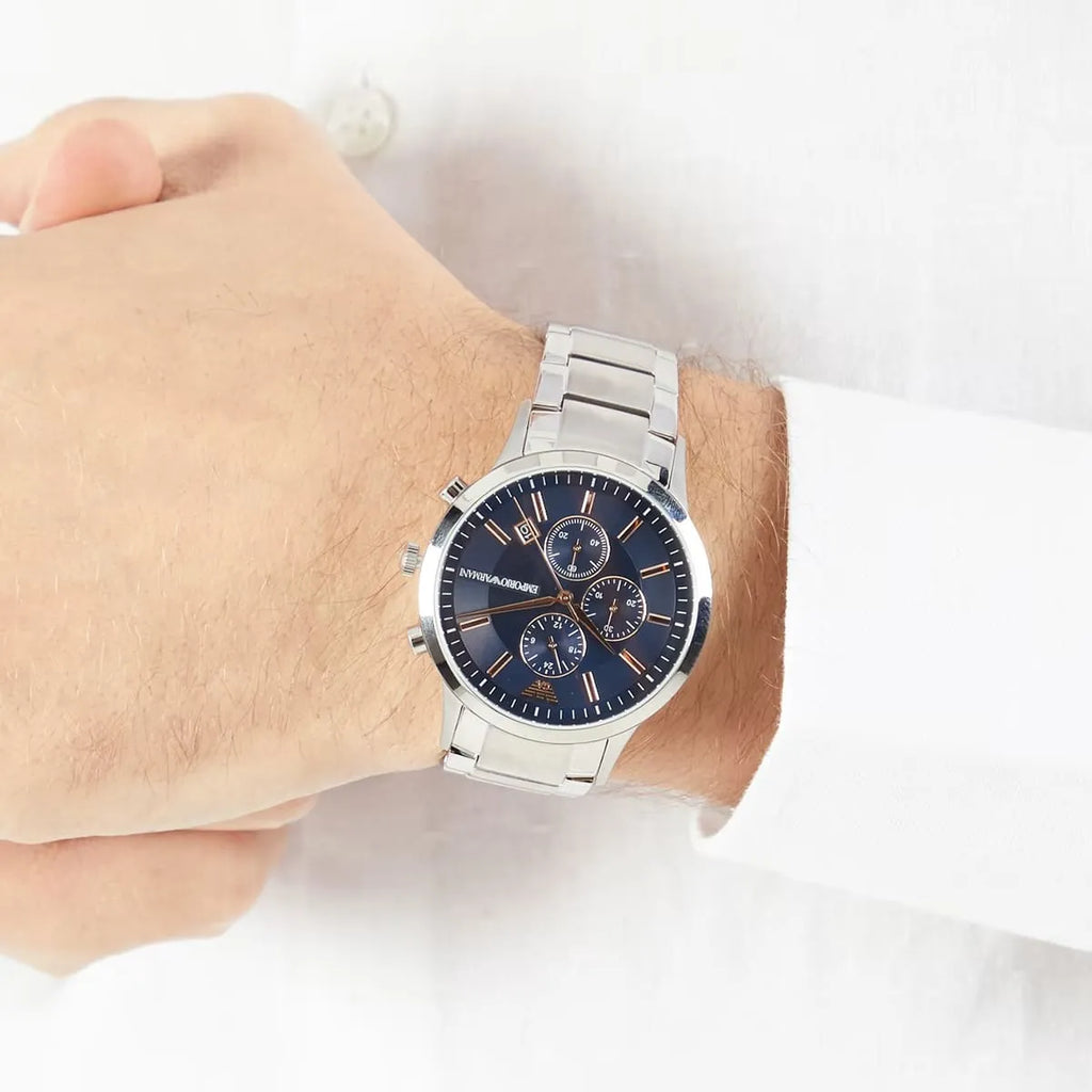 Emporio Armani Renato Chronograph Blue Dial Silver Steel Strap Watch For Men - AR11458 Buy Now By Emporio Armani