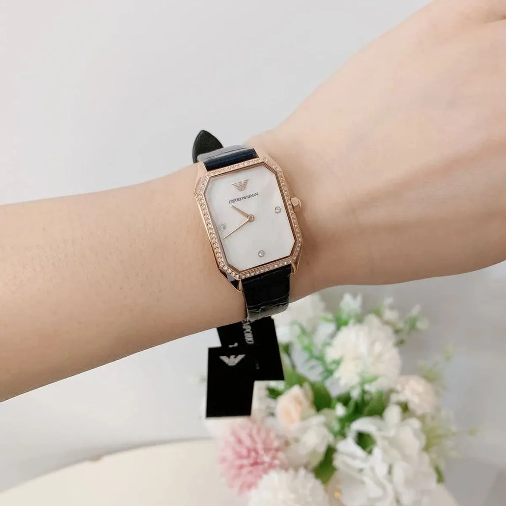 Emporio Armani Gianni T Bar Quartz Mother of Pearl Dial Blue Leather Strap Watch For Women - AR11466 Buy Now By Emporio Armani