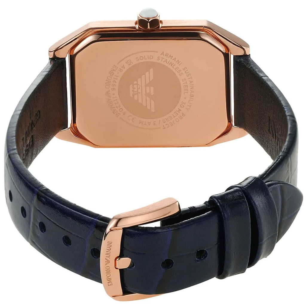 Emporio Armani Gianni T Bar Quartz Mother of Pearl Dial Blue Leather Strap Watch For Women - AR11466 Buy Now By Emporio Armani