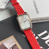 Emporio Armani Gianni T Bar Two-Hand Mother of Pearl Dial Red Leather Strap Watch For Women - AR11467 Buy Now By Emporio Armani