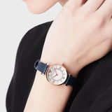 Emporio Armani Gianni T-Bar Analog Mother of Pearl Dial Blue Leather Strap Watch For Women - AR11468 Buy Now By Emporio Armani