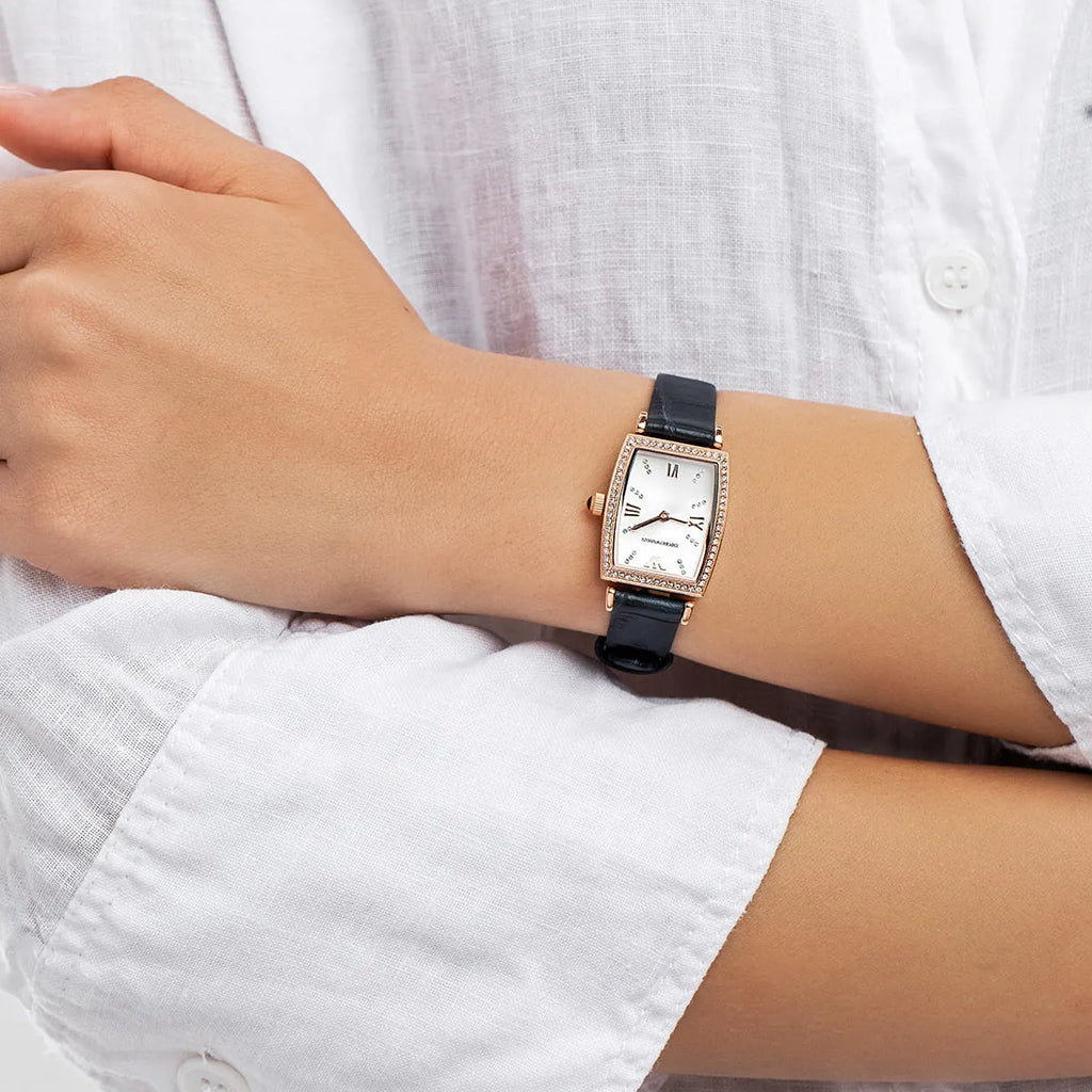 Emporio Armani Gianni T Bar Crystals Silver Dial Blue Leather Strap Watch For Women - AR11469 Buy Now By Emporio Armani