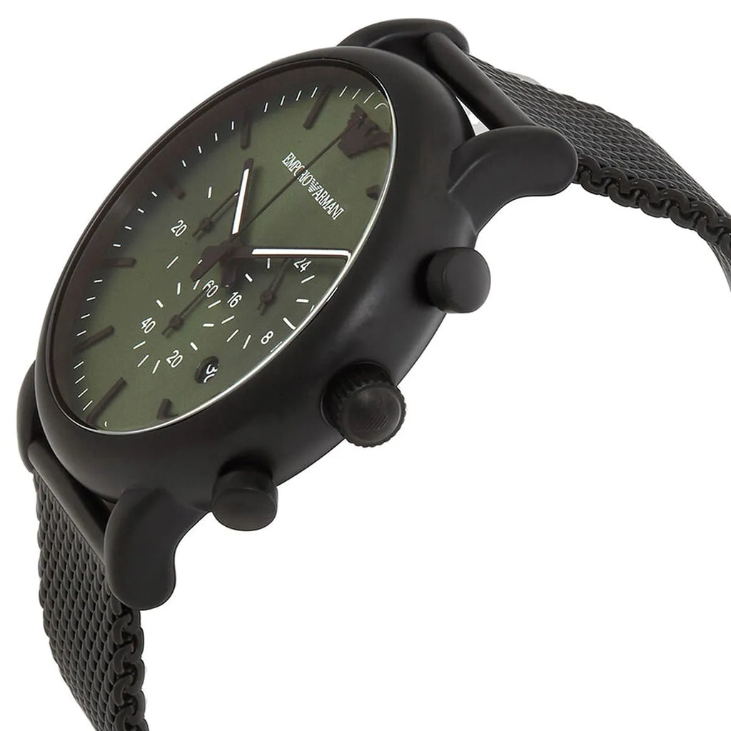 Emporio Armani Luigi Chronograph Green Dial Black Mesh Bracelet Watch For Men - AR11470 Buy Now By Emporio Armani