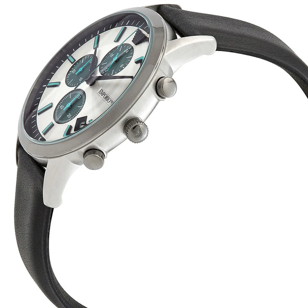 Emporio Armani Renato Chronograph Silver Dial Black Leather Strap Watch for Men - AR11473 Buy Now By Emporio Armani