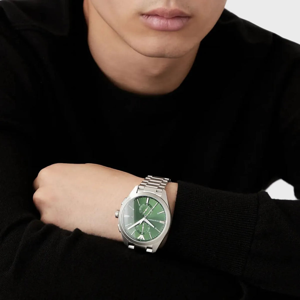 Emporio Armani Chronograph Green Dial Silver Steel Strap Watch For Men - AR11480 Buy Now By Emporio Armani