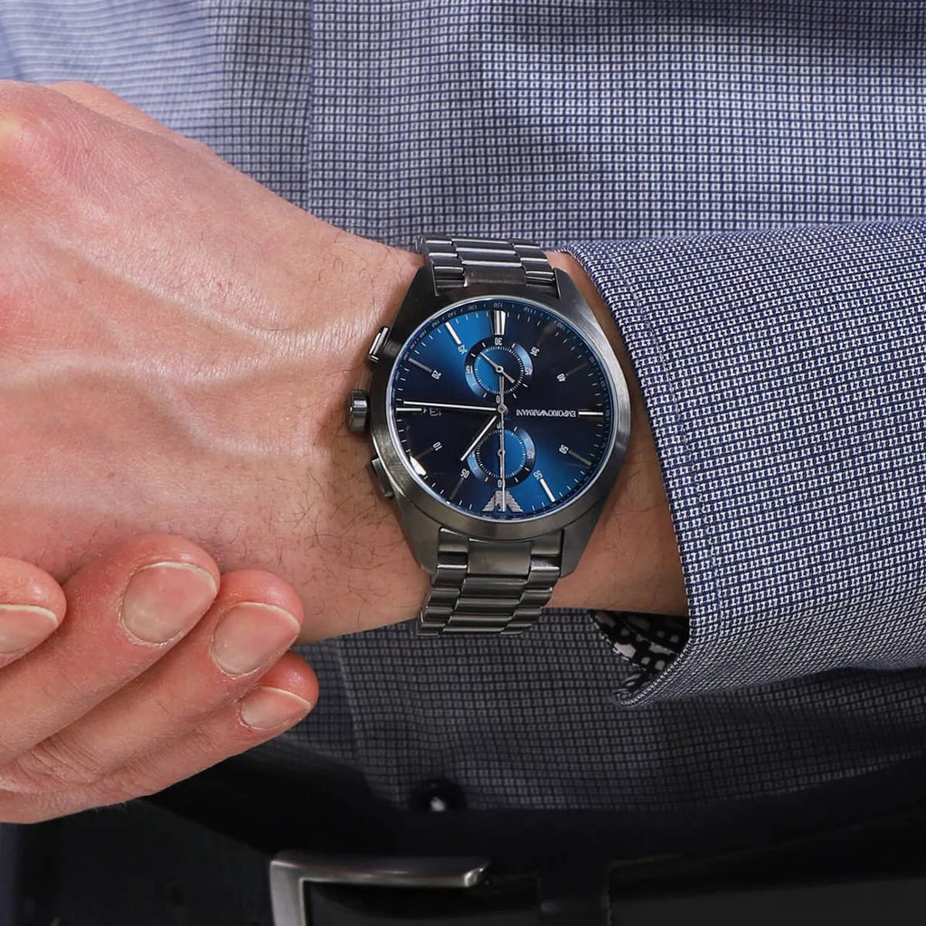 Emporio Armani Chronograph Quartz Blue Dial Grey Steel Strap Watch For Men - AR11481 Buy Now By Emporio Armani