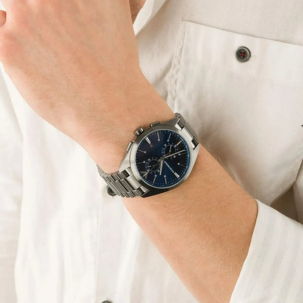 Emporio Armani Chronograph Quartz Blue Dial Grey Steel Strap Watch For Men - AR11481 Buy Now By Emporio Armani