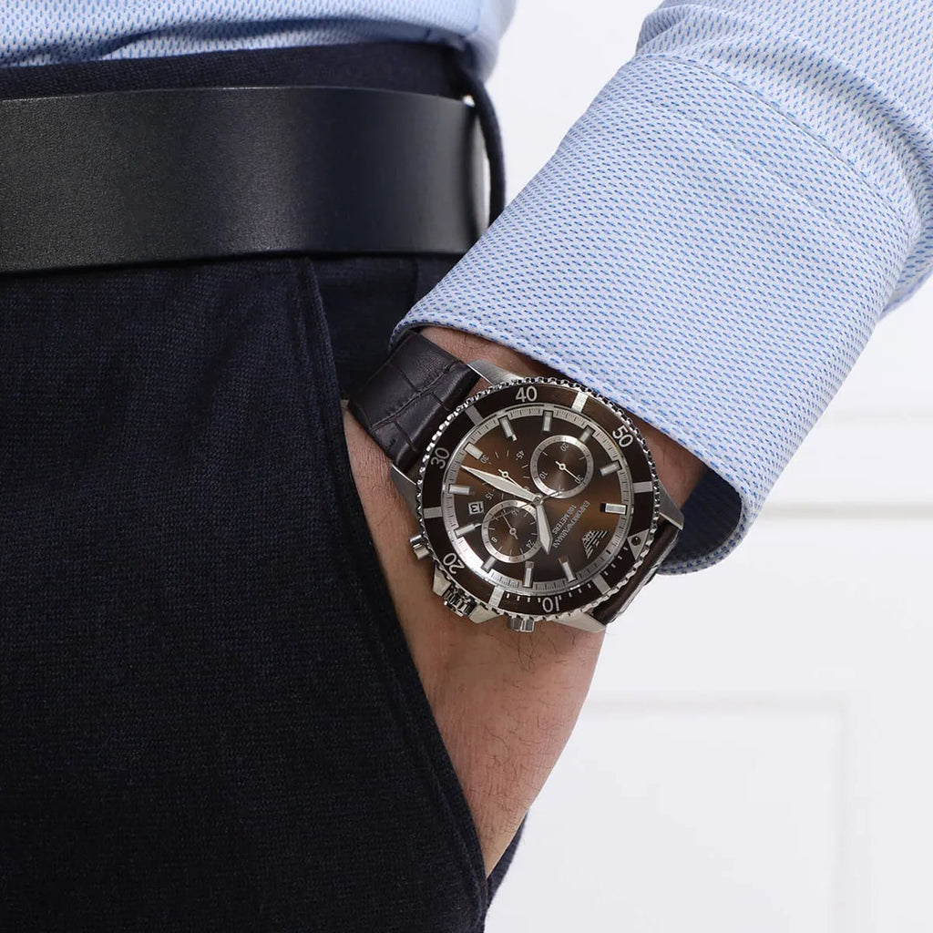 Emporio Armani Diver Chronograph Brown Dial Brown Leather Strap Watch For Men - AR11486 Buy Now By Emporio Armani