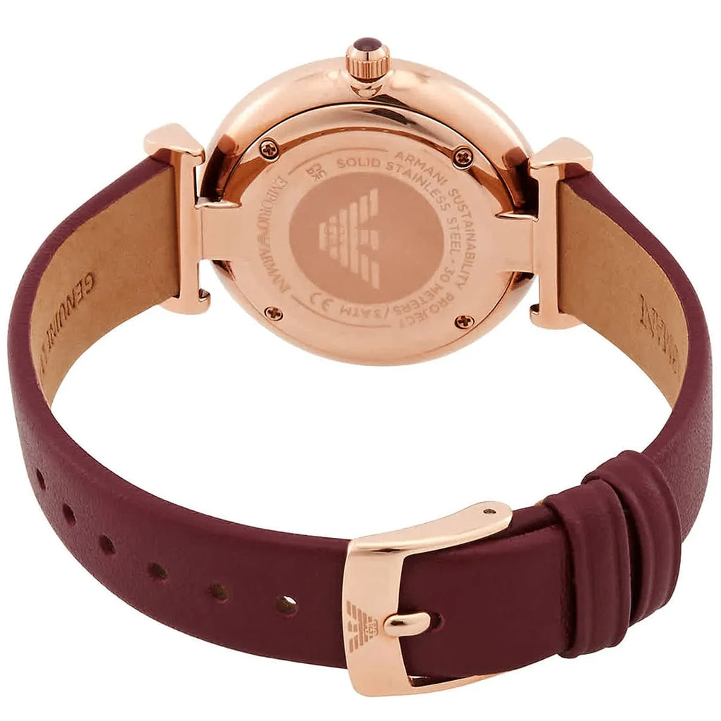 Emporio Armani Gianni T Bar Crystals Maroon Dial Maroon Leather Strap Watch for Women - AR11487 Buy Now By Emporio Armani