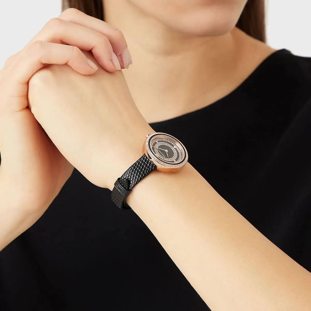 Emporio Armani Rosa Two Hand Black Dial Black Leather Strap Watch For Women - AR11493 Buy Now By Emporio Armani