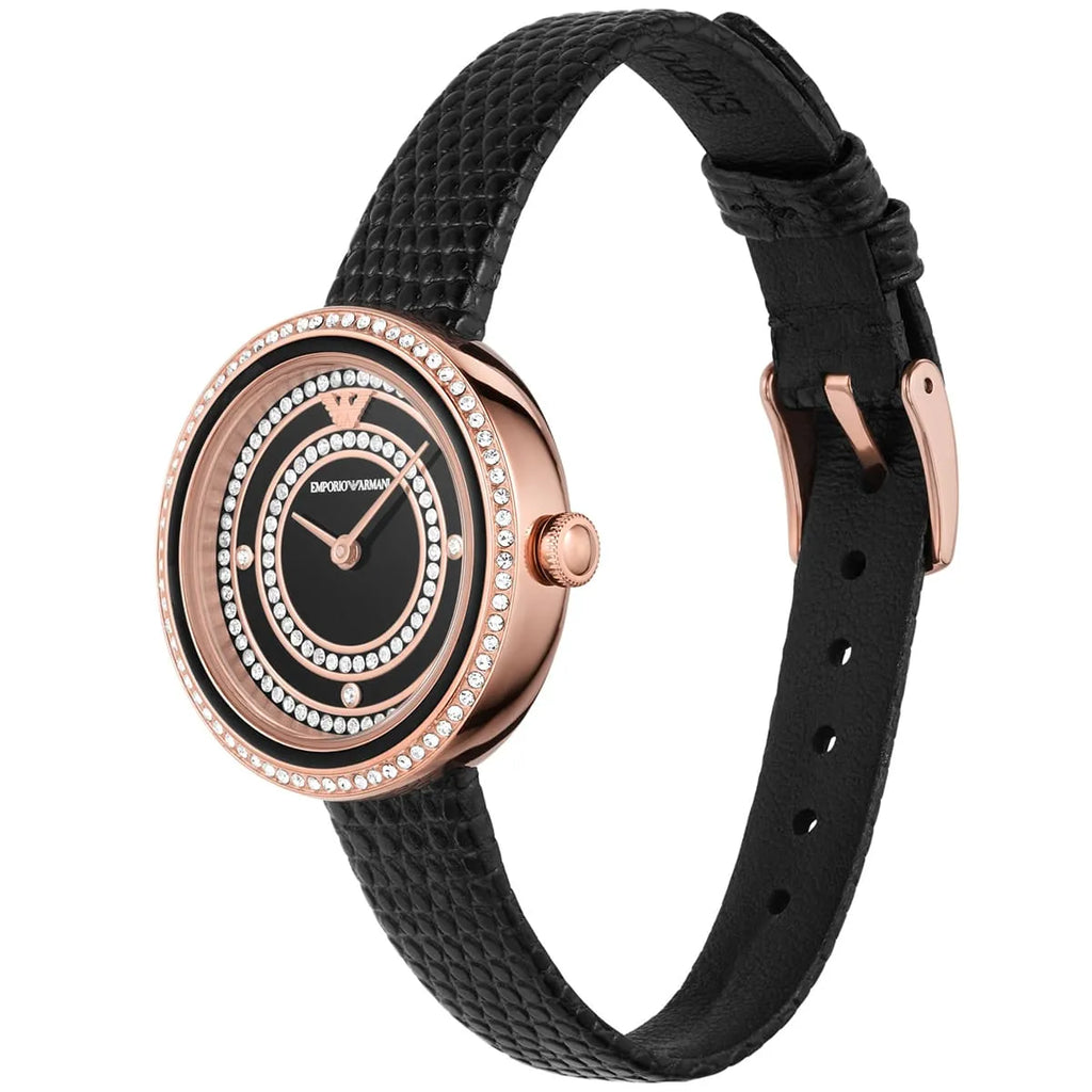 Emporio Armani Rosa Two Hand Black Dial Black Leather Strap Watch For Women - AR11493 Buy Now By Emporio Armani