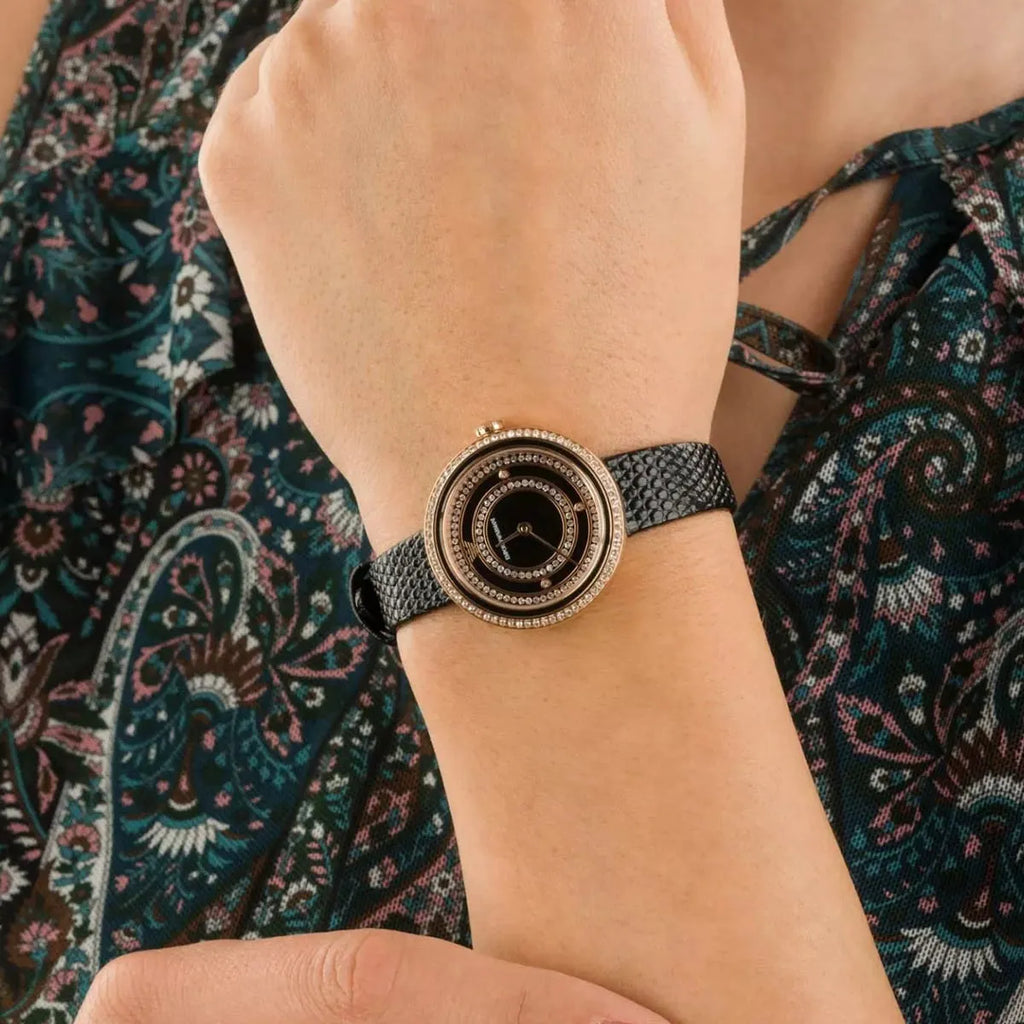 Emporio Armani Rosa Two Hand Black Dial Black Leather Strap Watch For Women - AR11493 Buy Now By Emporio Armani