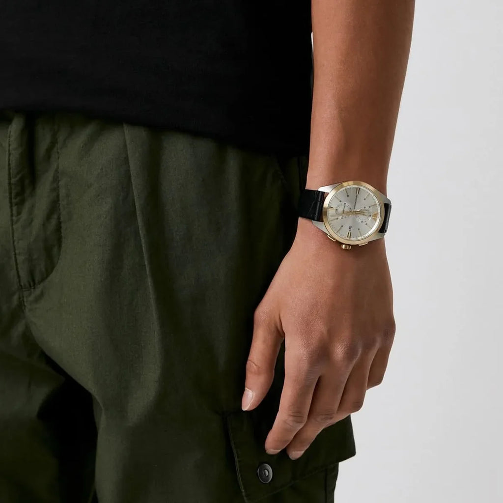 Emporio Armani Claudio Chronograph Silver Dial Black Leather Strap Watch For Men - AR11498 Buy Now By Emporio Armani