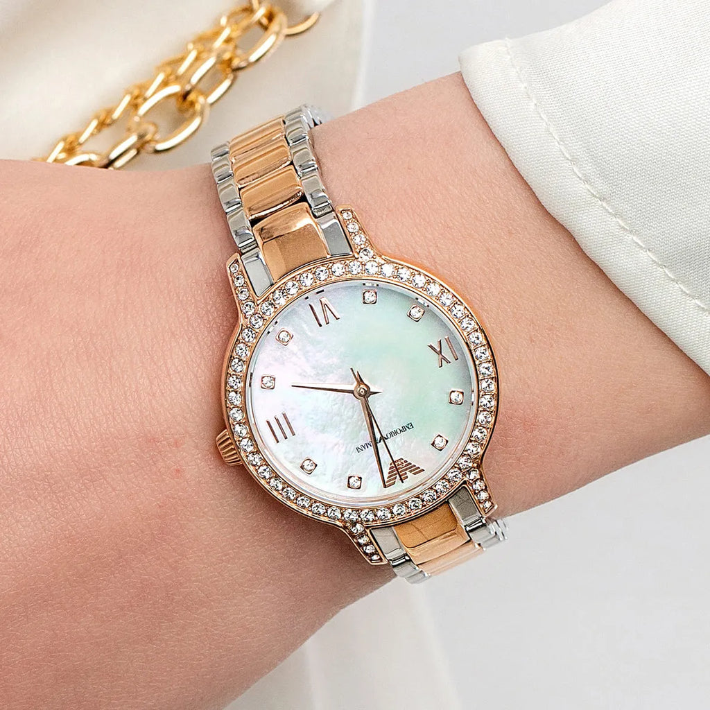 Emporio Armani Cleo Mother of Pearl Dial Two Tone Steel Strap Watch For Women - AR11499 Buy Now By Emporio Armani