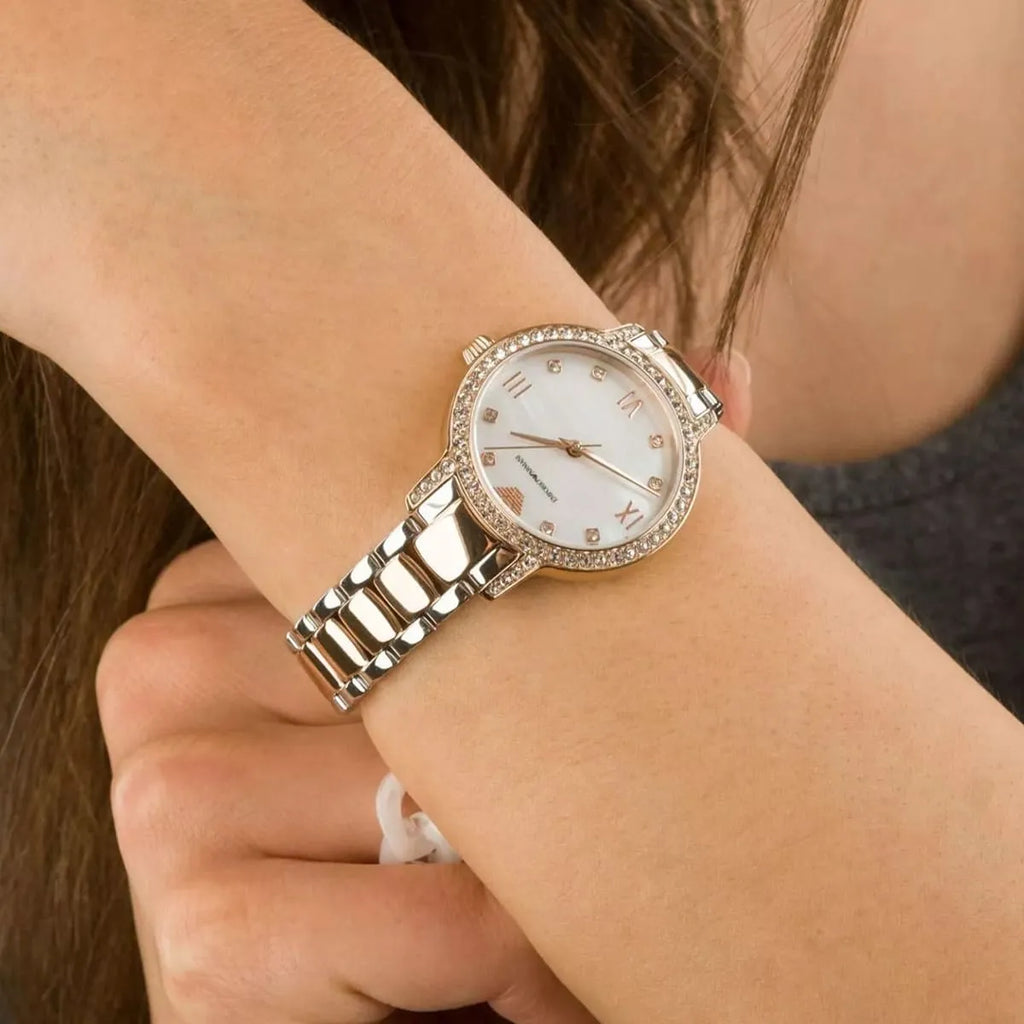 Emporio Armani Cleo Mother of Pearl Dial Two Tone Steel Strap Watch For Women - AR11499 Buy Now By Emporio Armani