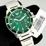 Emporio Armani Diver Chronograph Green Dial Silver Steel Strap Watch For Men - AR11500