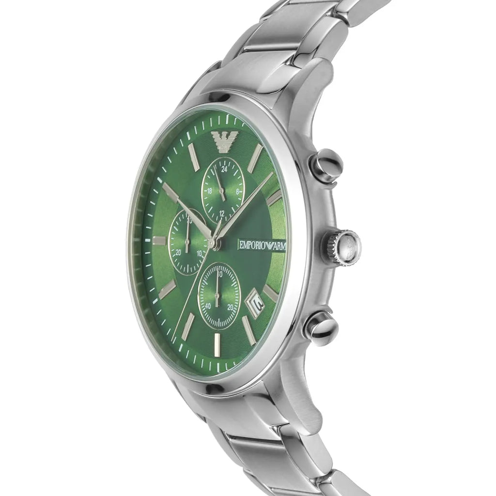 Emporio Armani Renato Chronograph Green Dial Silver Steel Strap Watch For Men - AR11507 Buy Now By Emporio Armani