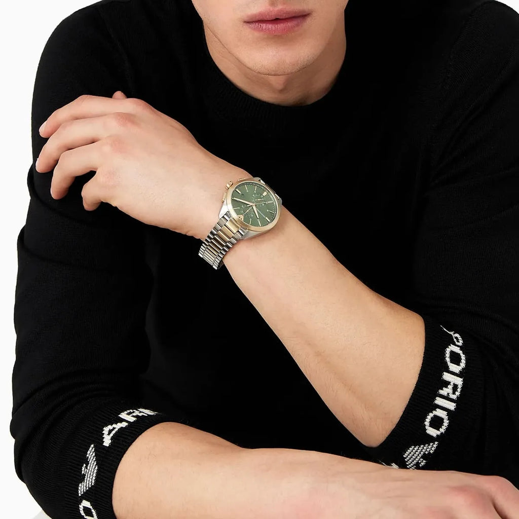 Emporio Armani Claudio Chronograph Green Dial Two Tone Steel Strap Watch For Women - AR11511 Buy Now By Emporio Armani