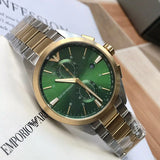 Emporio Armani Claudio Chronograph Green Dial Two Tone Steel Strap Watch For Women - AR11511 Buy Now By Emporio Armani