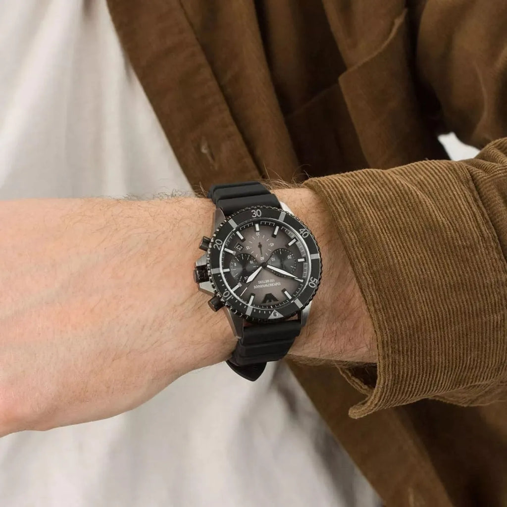 Emporio Armani Diver Chronograph Black Dial Black Silicon Strap Watch For Men - AR11515 Buy Now By Emporio Armani