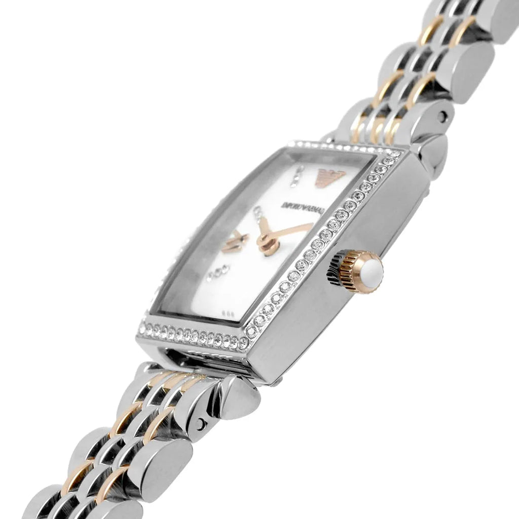 Emporio Armani Gianni T Bar White Mother Of Pearl Dial Two Tone Steel Strap Watch For Women - AR11519 Buy Now By Emporio Armani