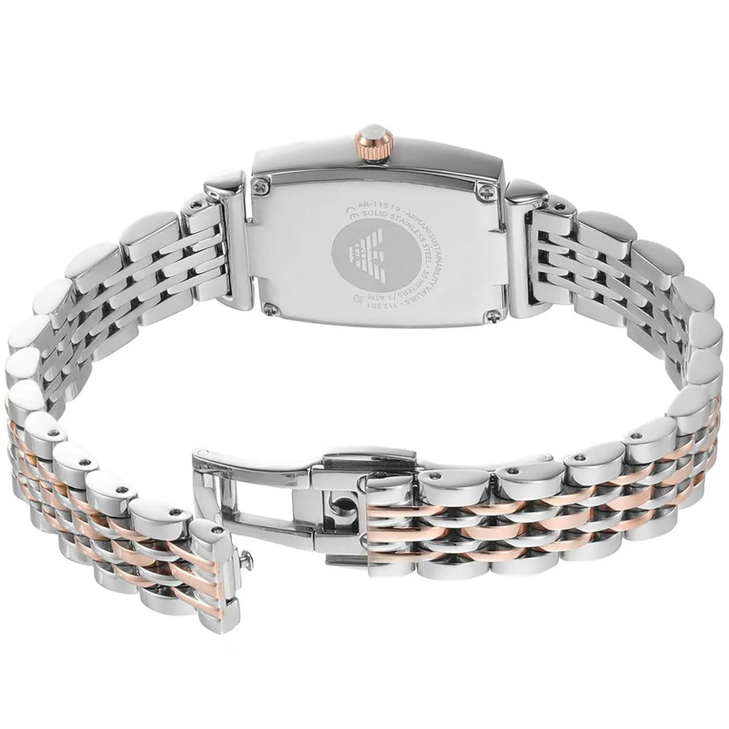 Emporio Armani Gianni T Bar White Mother Of Pearl Dial Two Tone Steel Strap Watch For Women - AR11519 Buy Now By Emporio Armani