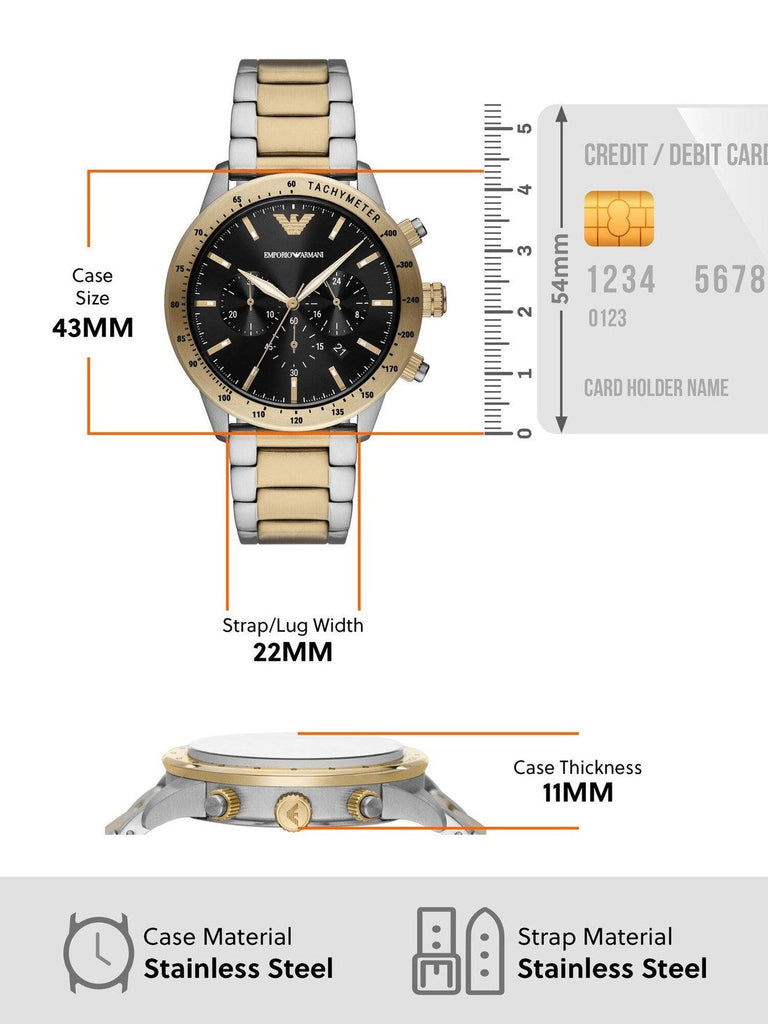 Emporio Armani Analog Chronograph Black Dial Two Tone Steel Strap Watch For Men - AR11521 Buy Now By Emporio Armani