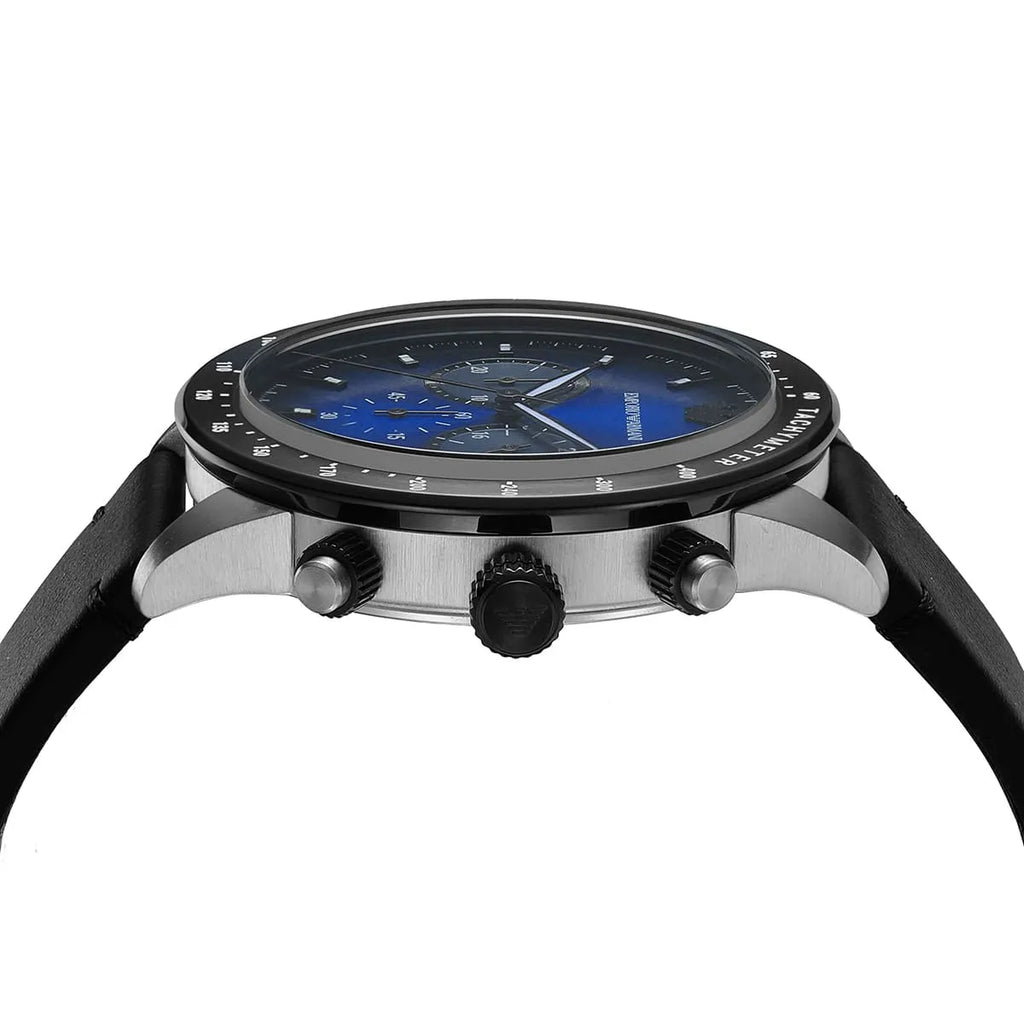 Emporio Armani Mario Chronograph Blue Dial Black Leather Strap Watch For Men - AR11522 Buy Now By Emporio Armani