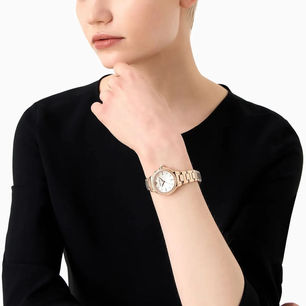 Emporio Armani Aira Three Hand Mother of Pearl Dial Rose Gold Steel Strap Watch For Women - AR11523 Buy Now By Emporio Armani