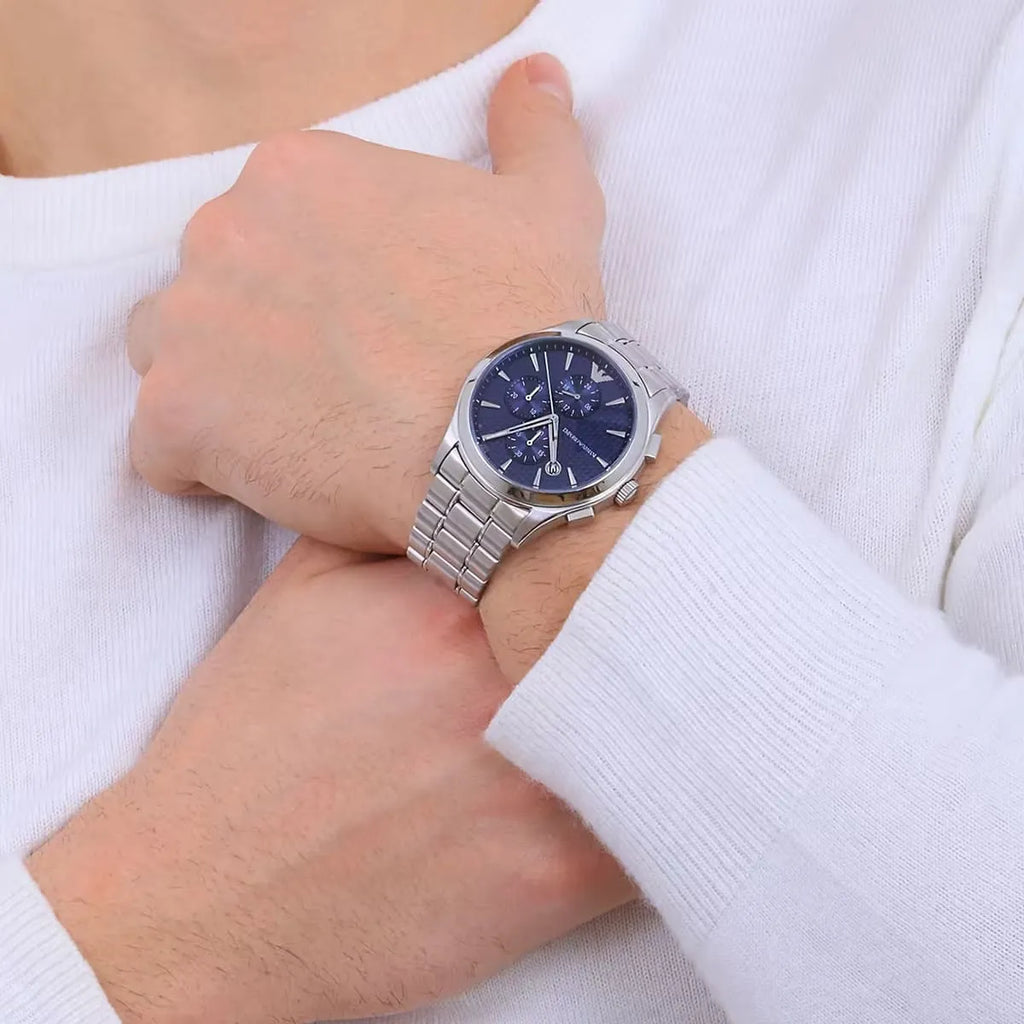 Emporio Armani Chronograph Blue Dial Silver Steel Strap Watch For Men - AR11528 Buy Now By Emporio Armani