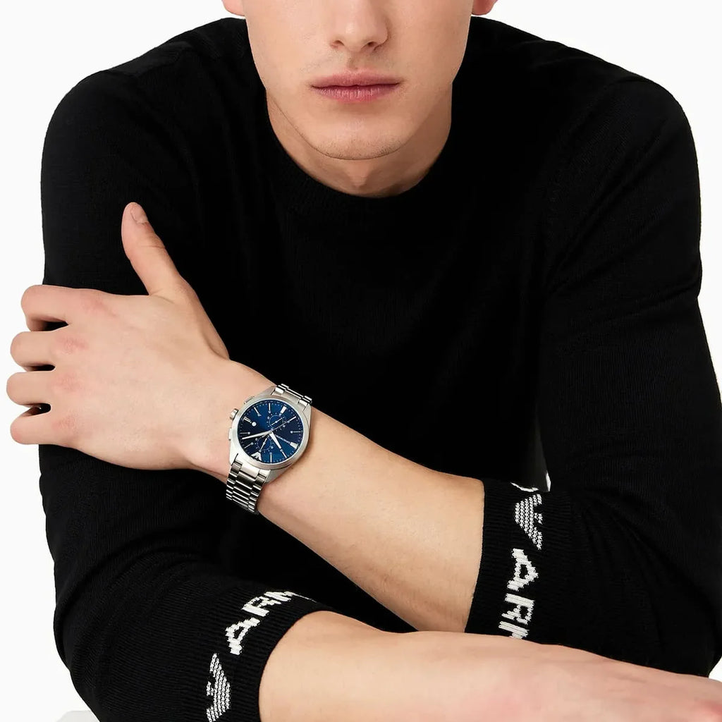 Emporio Armani Claudio Chronograph Blue Dial Silver Steel Strap Watch For Men - AR11541 Buy Now By Emporio Armani