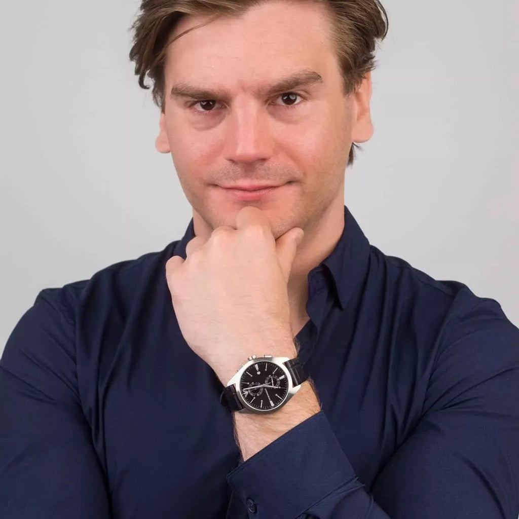 Emporio Armani Claudio Chronograph Black Dial Black Leather Strap Watch For Men - AR11542 Buy Now By Emporio Armani