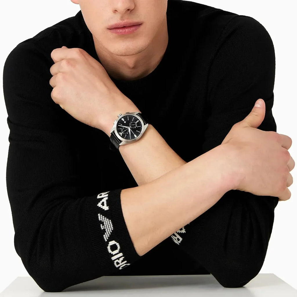 Emporio Armani Claudio Chronograph Black Dial Black Leather Strap Watch For Men - AR11542 Buy Now By Emporio Armani