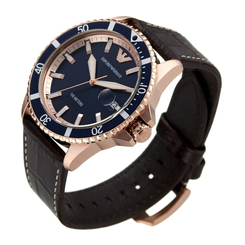 Emporio Armani Pro Planet Three Hand Date Blue Dial Brown Leather Strap Watch For Men - AR11556 Buy Now By Emporio Armani