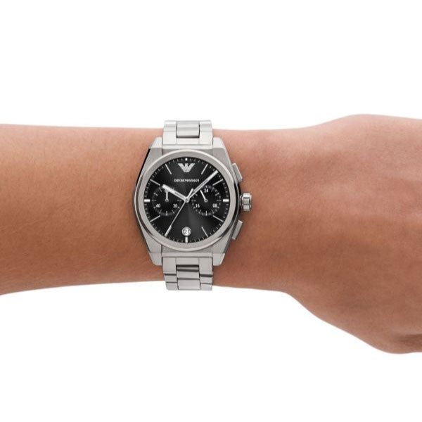Emporio Armani Federico Chronograph Black Dial Silver Steel Strap Watch For Men - AR11560 Buy Now By Emporio Armani
