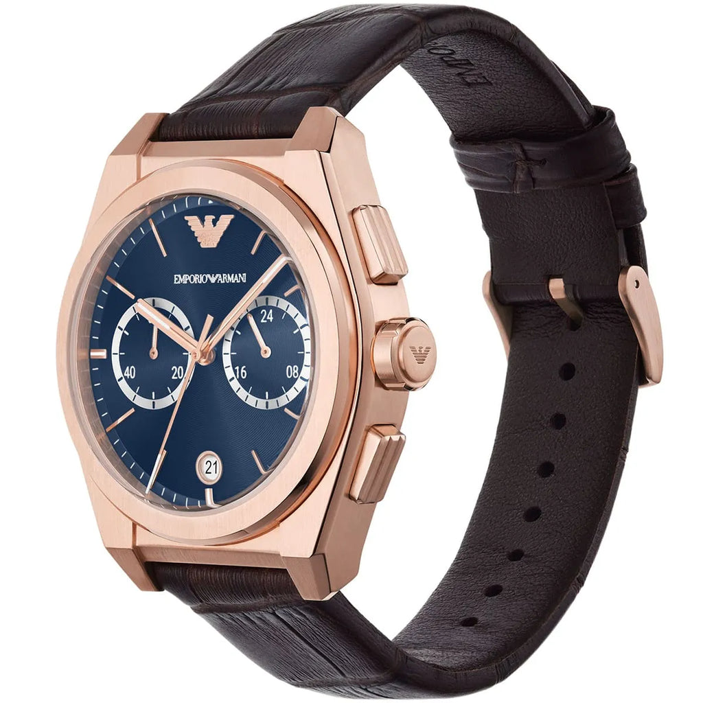 Emporio Armani Federico Chronograph Blue Dial Brown Leather Strap Watch For Men - AR11563 Buy Now By Emporio Armani