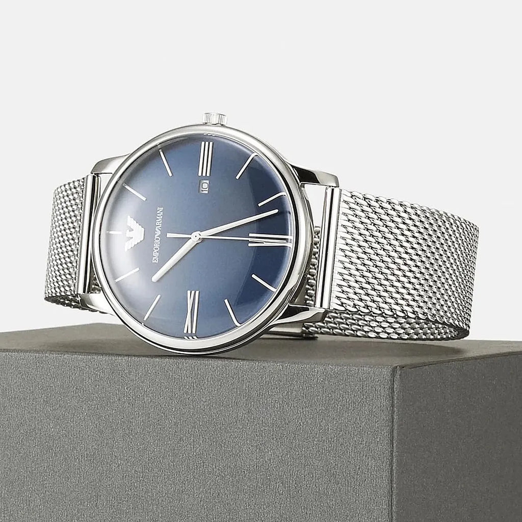 Emporio Armani Minimalist Quartz Blue Dial Silver Steel Strap Watch For Men - AR11571 Buy Now By Emporio Armani