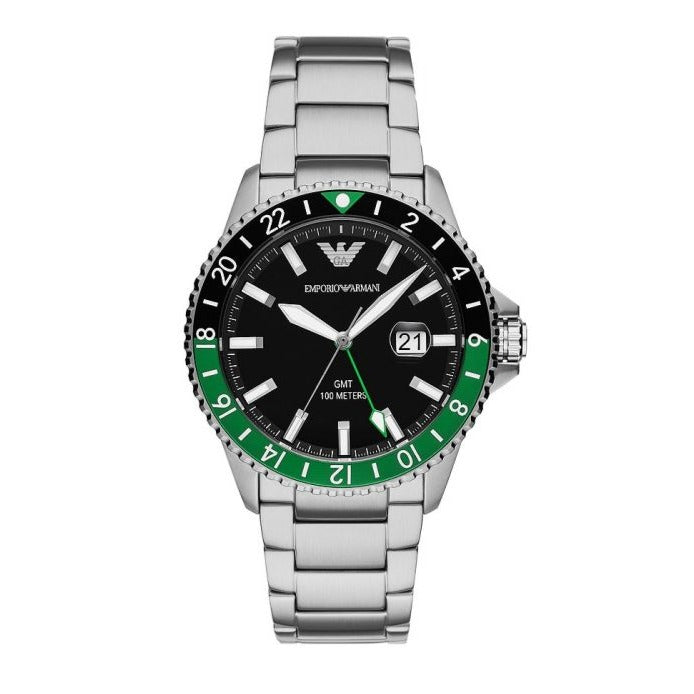 Emporio Armani Sea Explorer GMT Quartz Black Dial Silver Steel Strap Watch For Men - AR11589 Buy Now By Emporio Armani